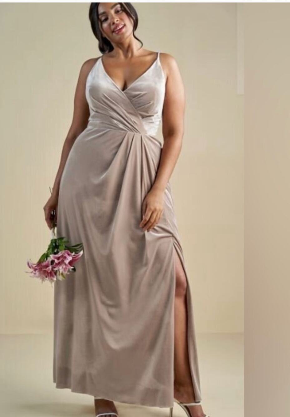 B2 Jasmine Stretch Velvet Formal Bridesmaid Gown B203065 Latte 14